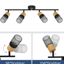 NETTLIFE Plafonnier bois E14 Lampe de plafond orientable Applique murale vintage Lampe de cuisine Orientable sans ampoule