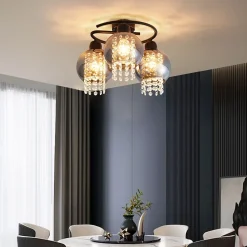 NETTLIFE Plafonnier Chambre E27 Gris Fumé Verre Cristal Moderne Salle à Manger