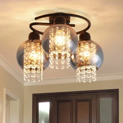 NETTLIFE Plafonnier Chambre E27 Gris Fumé Verre Cristal Moderne Salle à Manger