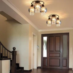 NETTLIFE Plafonnier Chambre E27 Gris Fumé Verre Cristal Moderne Salle à Manger