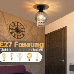 NETTLIFE Plafonnier Chambre E27 Gris Fumé Verre Cristal Moderne Salle à Manger