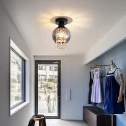 NETTLIFE Plafonnier Chambre E27 Gris Fumé Verre Cristal Moderne Salle à Manger