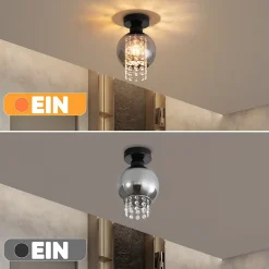 NETTLIFE Plafonnier Chambre E27 Gris Fumé Verre Cristal Moderne Salle à Manger