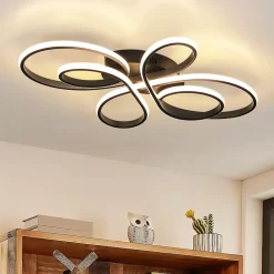 NETTLIFE Plafonnier chambre LED plafonnier salon : 30W lampe de salon noir 40cm 3000K