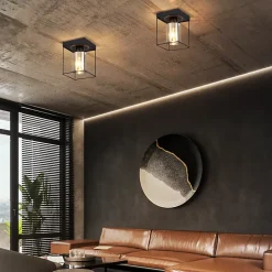 NETTLIFE Plafonnier couloir plafonnier verre 1 ampoule E27 vintage avec métal noir style industriel rétro