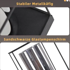 NETTLIFE Plafonnier couloir plafonnier verre 1 ampoule E27 vintage avec métal noir style industriel rétro