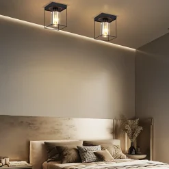 NETTLIFE Plafonnier couloir plafonnier verre 1 ampoule E27 vintage avec métal noir style industriel rétro