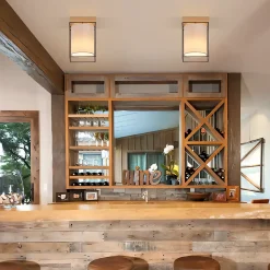 NETTLIFE Plafonnier couloir plafonnier bois 1 ampoule E14 lampe de couloir vintage avec rétro industriel