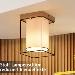 NETTLIFE Plafonnier couloir plafonnier bois 1 ampoule E14 lampe de couloir vintage avec rétro industriel