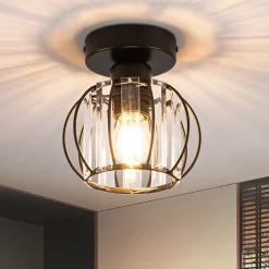 NETTLIFE Plafonnier Cristal Noir Moderne E27 Lampe de Cuisine Vintage avec Cadre en Métal