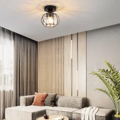 NETTLIFE Plafonnier Cristal Noir Moderne E27 Lampe de Cuisine Vintage avec Cadre en Métal