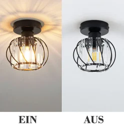 NETTLIFE Plafonnier Cristal Noir Moderne E27 Lampe de Cuisine Vintage avec Cadre en Métal