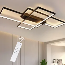 NETTLIFE Plafonnier Dimmable, 100x70x8cm, 3 Carrés Plafonniers LED noir Modernes avec Télécommande, 88W Acrylique Éclairage