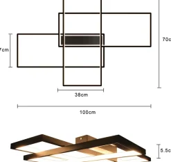NETTLIFE Plafonnier Dimmable, 100x70x8cm, 3 Carrés Plafonniers LED noir Modernes avec Télécommande, 88W Acrylique Éclairage
