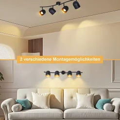 NETTLIFE Plafonnier E14 noir doré spot de plafond lampe de couloir industrielle vintage orientable sans ampoule