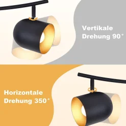 NETTLIFE Plafonnier E14 noir doré spot de plafond lampe de couloir industrielle vintage orientable sans ampoule