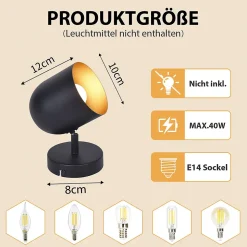 NETTLIFE Plafonnier E14 spot de plafond or noir lampe de couloir industrielle vintage