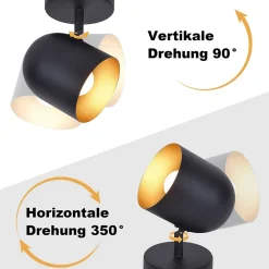 NETTLIFE Plafonnier E14 spot de plafond or noir lampe de couloir industrielle vintage