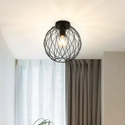 NETTLIFE Plafonnier industriel noir lampe de couloir vintage rond E27 1 ampoule rétro métal