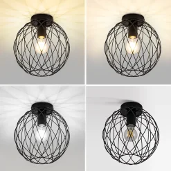 NETTLIFE Plafonnier industriel noir lampe de couloir vintage rond E27 1 ampoule rétro métal