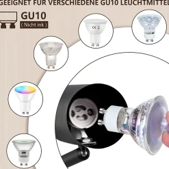 NETTLIFE Plafonnier LED 2 flamme - Noir Plafonnier GU10 Spot pivotant Applique murale en bois Spot mural pour salon Sans ampoule