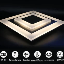 NETTLIFE Plafonnier LED : lampe de salon 30 cm, lampe de cuisine dimmable 23 W, lampe moderne avec télécommande pour chambre