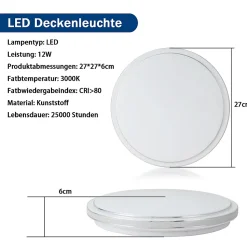 NETTLIFE Plafonnier LED 27 cm Lampe de Chambre Ciel Étoilé Moderne 12 W Lampe Blanc Chaud Lampe Ronde Cuisine pour Couloir Salon