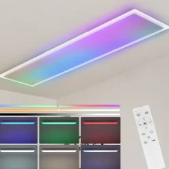 NETTLIFE Plafonnier LED 120 x 30 cm intensité variable, rétroéclairage RVB, changement de couleur plate avec télécommande 36 W