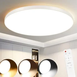 NETTLIFE Plafonnier LED 28 cm 30 W rond IP44 Lampe de à intensité variable pour salle de bain et couloir avec télécommande