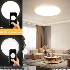 NETTLIFE Plafonnier LED 28 cm 30 W rond IP44 Lampe de à intensité variable pour salle de bain et couloir avec télécommande