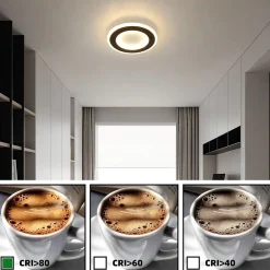 NETTLIFE Plafonnier LED 23 W Noir Ronde Moderne Blanc Chaud 24 cm Lampe de Chambre pour Cuisine Couloir Salon