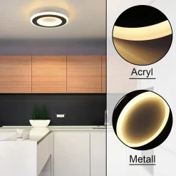 NETTLIFE Plafonnier LED 23 W Noir Ronde Moderne Blanc Chaud 24 cm Lampe de Chambre pour Cuisine Couloir Salon