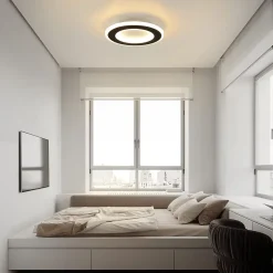 NETTLIFE Plafonnier LED 23 W Noir Ronde Moderne Blanc Chaud 24 cm Lampe de Chambre pour Cuisine Couloir Salon