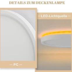 NETTLIFE Plafonnier LED Plat 22cm 18w à Intensité Variable Pour Chambre Cuisine 3000k - 6500k