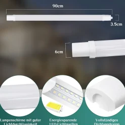 NETTLIFE Plafonnier LED anti-humidité 90CM - Plafonnier tube LED 24W 3000LM Lampe de cave IP65 étanche 5000K