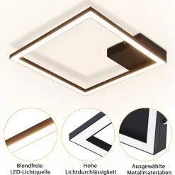 NETTLIFE plafonnier LED blanc chaud lampe de couloir moderne noir 12W 3000K