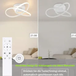 NETTLIFE Plafonnier LED Blanc Dimmable 40CM Moderne avec Télécommande Lampe Design Géométrie 33W pour Salon Chambre Cuisine