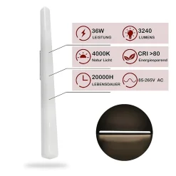 NETTLIFE Plafonnier LED blanc 4000K 36W 90CM lampe de lumière du jour : lampe pour salon chambre salle à manger balcon couloir