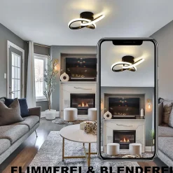 NETTLIFE Plafonnier LED Blanc Chaud - 19 W Lampe Noire Lampe de Moderne Petite 3000 K pour Chambre d'enfant Salon Chambre Couloir