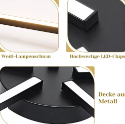 NETTLIFE plafonnier LED blanc chaud 24W noir 64,2 cm métal 3000K