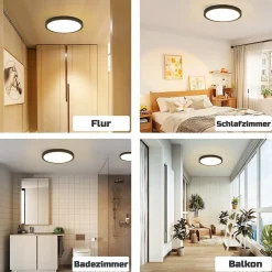 NETTLIFE Plafonnier LED Blanc Froid 15 W Noir Diamètre 22 cm Rond Plat IP44 Lampe Étanche Lampe de Couloir pour Salle de Bain