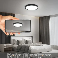 NETTLIFE Plafonnier LED Blanc Froid - 18 W Noir Diamètre 23 cm Rond Plat IP44 Lampe de Couloir Etanche