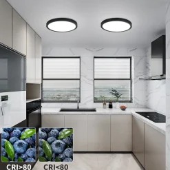 NETTLIFE Plafonnier LED Blanc Froid - 18 W Noir Diamètre 23 cm Rond Plat IP44 Lampe de Couloir Etanche