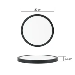 NETTLIFE Plafonnier LED Blanc Froid - 18 W Noir Diamètre 23 cm Rond Plat IP44 Lampe de Couloir Etanche
