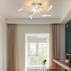 NETTLIFE Plafonnier LED Blanc Moderne Dimmable 65CM Lampe de Chambre Design en Forme de Vague 48W pour Salon Bureau Couloir