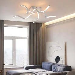 NETTLIFE Plafonnier LED Blanc Moderne Dimmable 65CM Lampe de Chambre Design en Forme de Vague 48W pour Salon Bureau Couloir