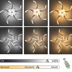 NETTLIFE Plafonnier LED Blanc Moderne Dimmable 65CM Lampe de Chambre Design en Forme de Vague 48W pour Salon Bureau Couloir