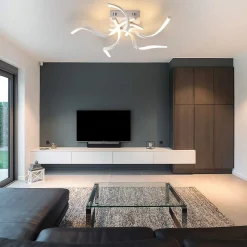 NETTLIFE Plafonnier LED Blanc Moderne Dimmable 65CM Lampe de Chambre Design en Forme de Vague 48W pour Salon Bureau Couloir