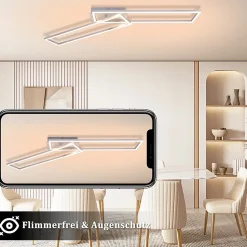 Nettlife Plafonnier LED 102cm, 2 cadres, dimmable, télécommande, argenté 36W, pour chambre