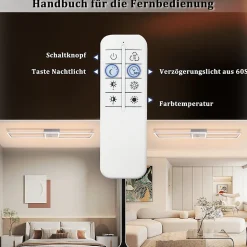 Nettlife Plafonnier LED 102cm, 2 cadres, dimmable, télécommande, argenté 36W, pour chambre